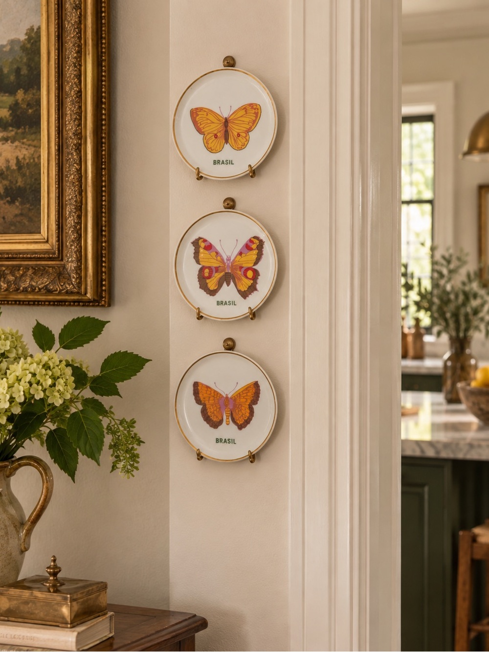 Wall Butterfly Plate Trio - - Orange Accent Home Wall Decor